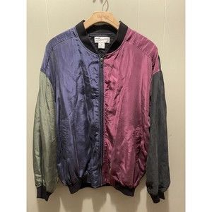 Vintage 100% Silk Windbreaker Colour Block Hip Hop Style Men’s Sz Small